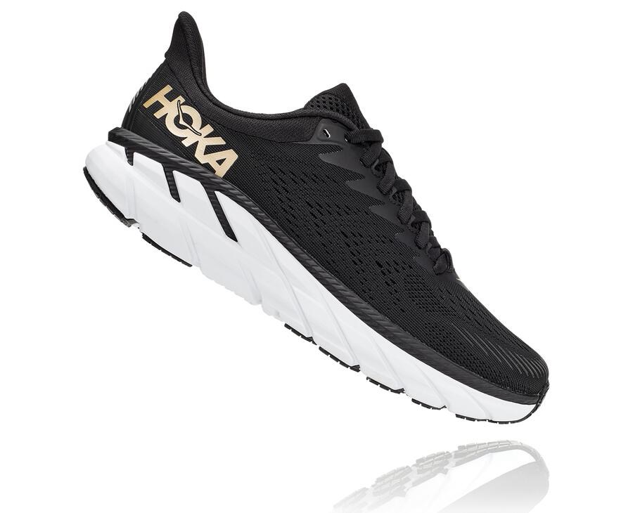 Hoka One One Running Shoes Womens Black/White - Clifton 7 - 59184PWCZ